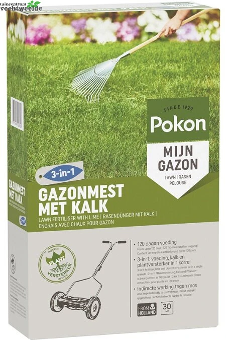 Pokon Gazonmest Met Kalk 3-in-2 30 M2 1 Pokon Gazonmest Met Kalk 3-in-2 30 M2
